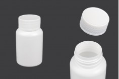 Haplar ve kapsüller için 100 ml'lik kapaklı beyaz plastik kavanoz