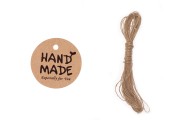 Хартиени етикети с надпис "Hand made" и връвчица - пакет 100 бр.