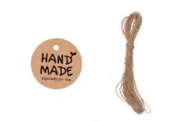 Хартиени етикети с надпис "Hand made" и връвчица - пакет 100 бр.