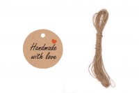 Хартиени етикети с надпис "Hand made with love" и връвчица - пакет 100 бр.