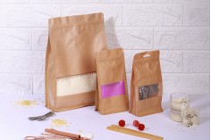 Крафт торбичкки тип Doy Pack, с "цип" затваряне, прозорец, вътрешна и външна прозрачна облицовка и възможност за термозапечатване 200x80x300 mm - 50 бр.