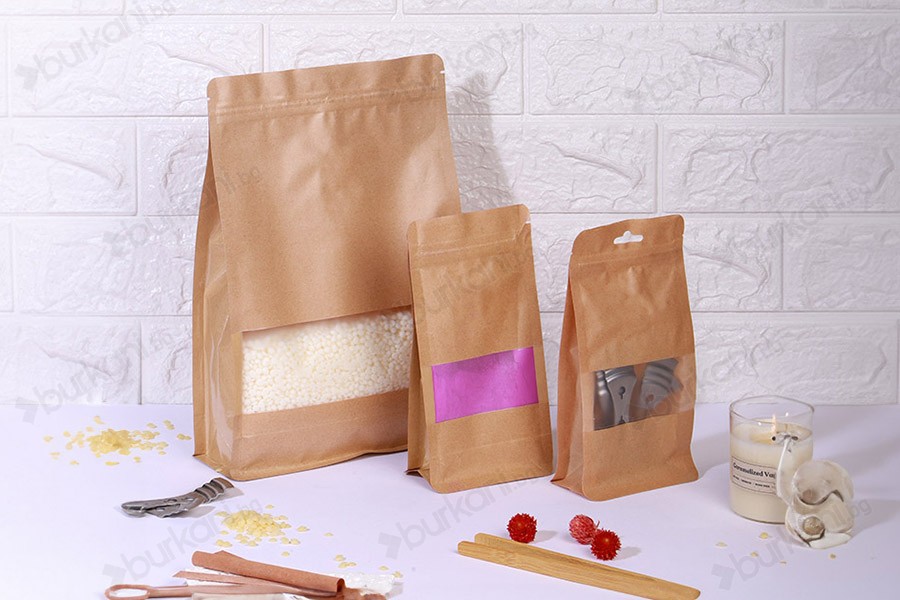 Торбички тип Doy Pack 140x60x240 mm от крафт хартия, с "цип" затваряне, прозорец, вътрешна и външна прозрачна облицовка  - 50 бр-изображение_група