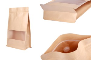 Крафт пликове тип " Doy Pack"  180x80x280 mm, с "цип" затваряне, клапан, прозорец,  - 25 бр.-изображение_продукт