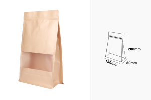 Крафт пликове тип " Doy Pack"  180x80x280 mm, с "цип" затваряне, клапан, прозорец,  - 25 бр.-изображение_размери