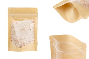 Торбички тип Doy Pack 100x35x150 мм крафт гръб (14c), прозрачна предна част (8c) със закопчаване "цип" и възможност за запечатване с термозапечатване - 100 бр.-изображение_продукт