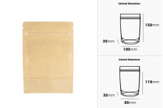 Торбички тип Doy Pack 100x35x150 мм крафт гръб (14c), прозрачна предна част (8c) със закопчаване "цип" и възможност за запечатване с термозапечатване - 100 бр.