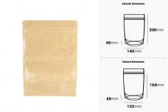 Торбички тип Doy Pack 140x40x200 мм крафт гръб (14c), прозрачна предна част (8c) със закопчаване "цип" и възможност за запечатване с термозапечатване - 100 бр.