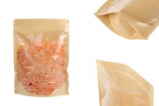 Торбички Doy Pack 160x40x220 мм крафт гръб (14c), прозрачна предна част (8c) със закопчаване "цип" и възможност за запечатване с термозапечатване - 100 бр.