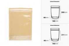 Торбички Doy Pack 180x40x260 мм крафт гръб (14c), прозрачна предна част (8c) със закопчаване "цип" и възможност за запечатване с термозапечатване - 100 бр.