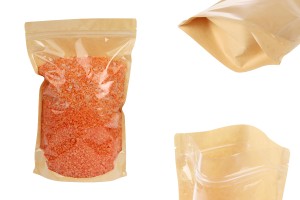 Торбички Doy Pack 200x50x300 мм крафт гръб (14c), прозрачна предна част (8c) със закопчаване "цип" и възможност за запечатване с термозапечатване - 100 бр.-изображение_продукт