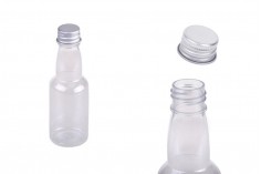 Şeffaf plastik şişe gümüş alüminyum kapak ve iç astar ile 70 ml