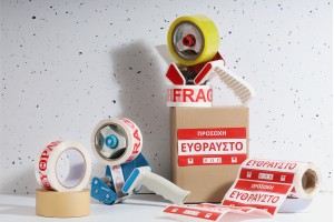 Стикери с гръцки надпис "Чупливо"  с размер  15х8,5 см - пакет 100 бр-изображение_група