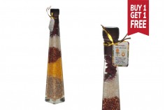 Mutfak dekorasyonu için çeşitli meyveler içeren cam şişe 45x300 - 200 ml