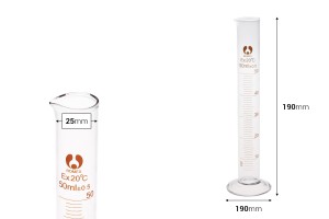 Стъклена цилиндрична измервателна тръба 50 ml-изображение_размери