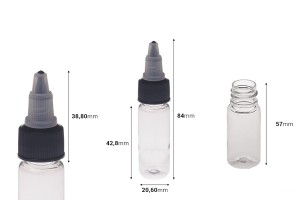 PET бутилка 10 ml с черна капачка Unicorn за електронна цигара - 50 бр-изображение_размери