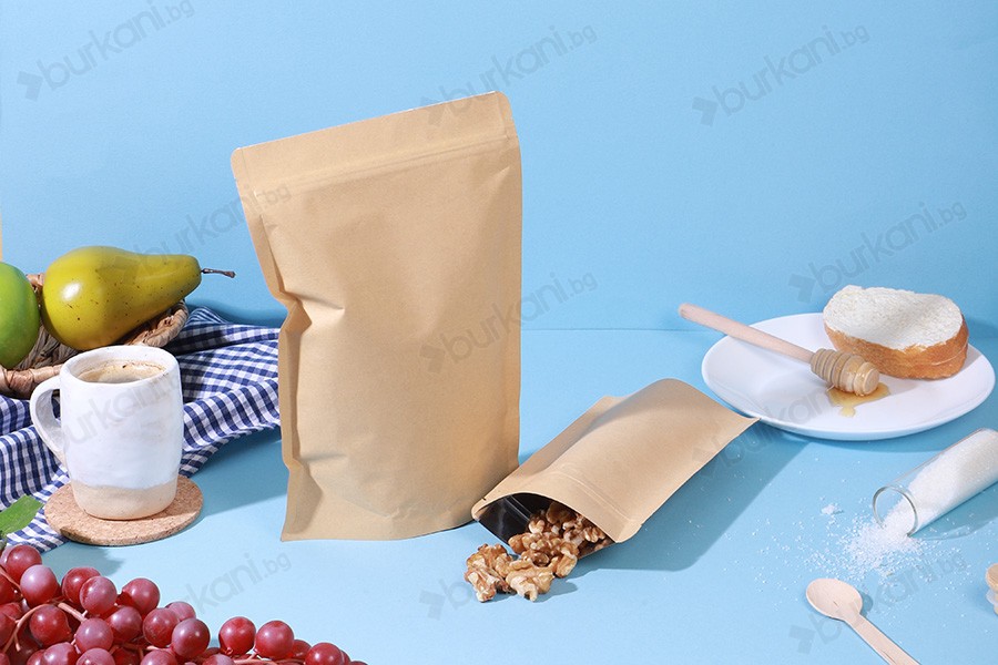 Крафт торбички с размер  Doy Pack 110x30x185 мм, с алуминиевo вътрешно покритие, закопчаване с "цип" и възможност за  термозапечатване - 50 бр.-изображение_група