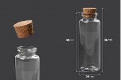 Стъклена бутилка 40 ml с коркова тапа - 12 бр./пакет