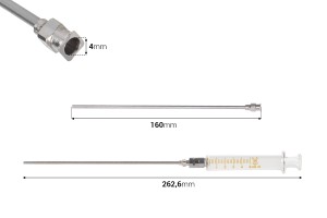 Стъклена спринцовка с метален нос и метална игла 5 мл-изображение_размери
