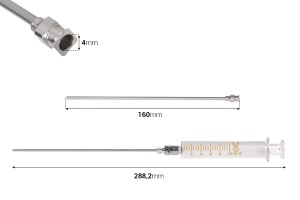 10 ml стъклена спринцовка с метален нос и метална игла-изображение_размери