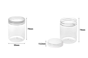 Пластмасови буркани  140 ml (PET) 55x73 mm с прозрачна капачка - 12 бр.-изображение_размери