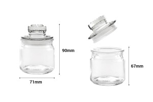 Стъклен буркан 150 мл , с размери 70x100 mm, със стъклена капачка-изображение_размери