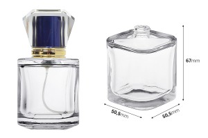 Луксозна стъклена бутилка за парфюм 50 ml   с гърловина 15/400 (PP 15)-изображение_размери