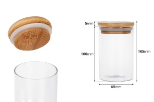 Стъклен буркан от 250 ml с дървена херметическа капачка-изображение_размери
