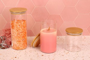 Стъклен буркан 450 мл с херметическа дървена капачка-изображение_група