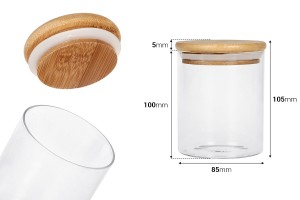 Стъклен буркан 450 мл с херметическа дървена капачка-изображение_размери
