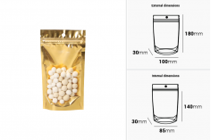 Алуминиеви пликове тип Doy Pack 100x30x180 mm със златиста задна част и  прозрачна предна част с "цип" затваряне и място за термозаваряване - 100 бр.