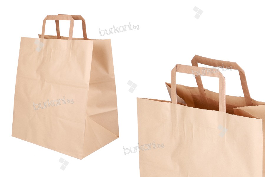 Paper bag with flat handle in earthy color and dimensions 260x140x300 mm