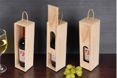 Дървена кутия за съхранение на бутилка вино с дръжка и прозорец