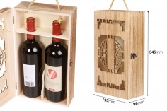 Дървена кутия за съхранение на 2 бутилки вино с въжена дръжка