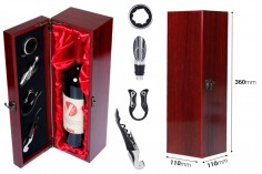 Луксозна дървена кутия с аксесоари за бутилка вино