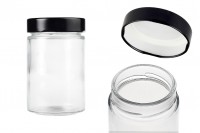 Glass jar 220 ml with black T.O. 63 deep caps 