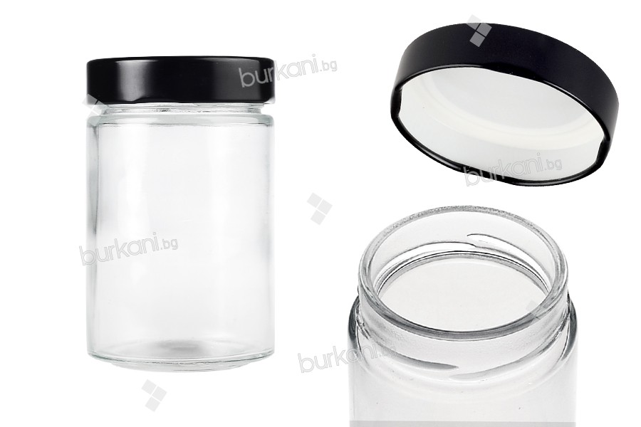 Glass jar 220 ml with black T.O. 63 deep caps 