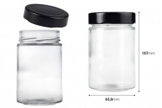 Glass jar 220 ml with black T.O. 63 deep caps 