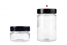 Glass jar 220 ml with black T.O. 63 deep caps 