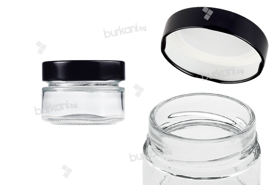 Glass jar 75 ml with T.O. 63 Deep black caps 
