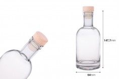 Стъклена кръгла бутилка 200 мл с дървена-силиконова тапа 
