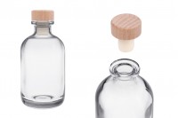 Стъклена прозрачна бутилка 100 мл с дървено-силиконова тапа 