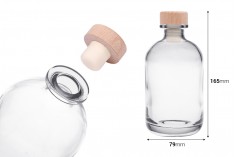 Стъклена прозрачна бутилка 375 мл с дървено-силиконова тапа 