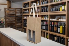 Еко торбичка за 2 бутилки за вино с дръжка и прозорец -5 бр.