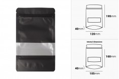 Doy Pack tipi alüminyum çantalar, fermuarlı kapaklı, pencereli ve ısıl yapışmalı 100x30x145 mm - 100 adet