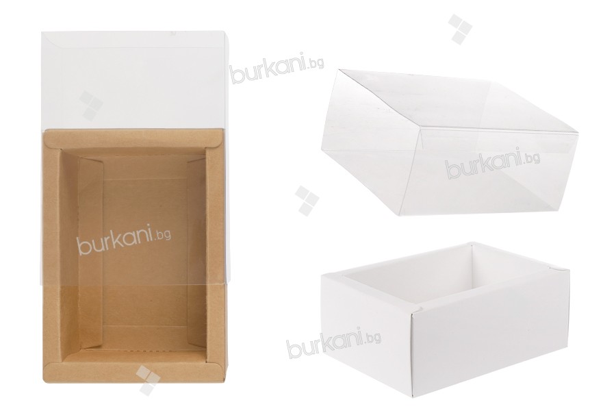 Хартиена опаковъчна кутия Крафт или Бяла (300gsm) 110x80x45 мм с прозрачен капак - 12 бр. 