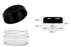 Siyah kapaklı plastik krem kavanozu (12 adet) 15 ml 