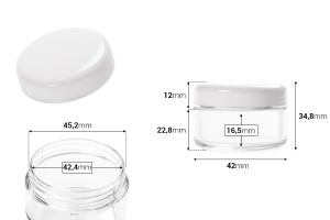 Пластмасово бурканче за крем с бяла капачка 30 мл в опаковка от 12 броя-изображение_размери