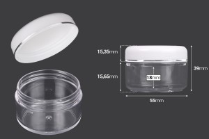 Прозрачно пластмасови бурканче  50 ml с бяла капачка със сребриста лента  в опаковка от 12 броя-изображение_размери
