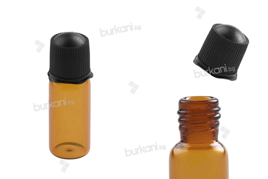 Малко стъклено карамелено шише  1 ml с размери  11x30 mm и с капачка 