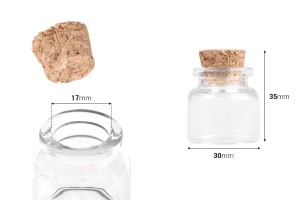 Малки шишенца с коркова тапа 10 мл, с размери  30x30 , в опаковка от 12 броя , 81-3-изображение_размери